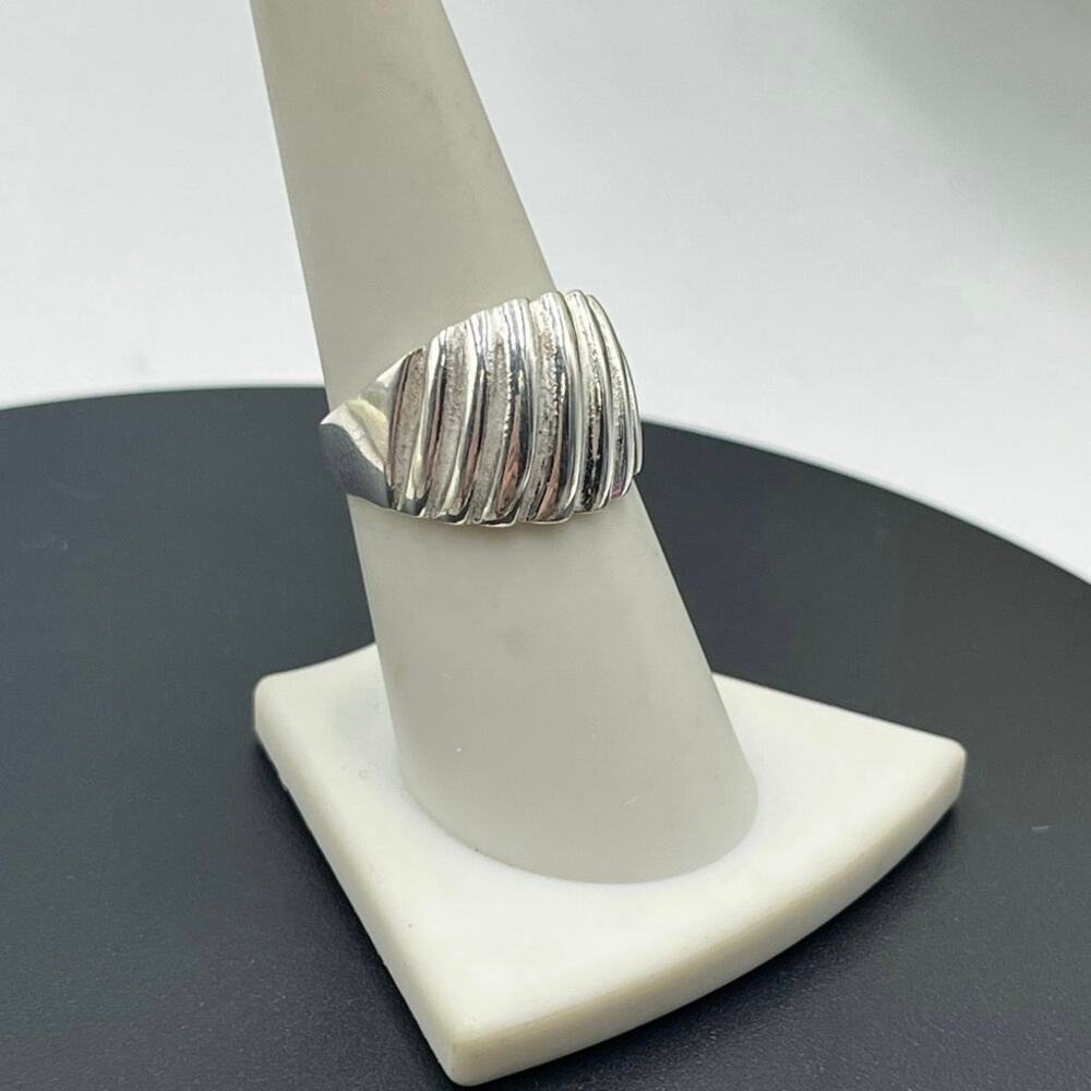 HAN 925 Signed Thailand Sterling Silver Ribbed Wide Chunky Domed Ring Sz 8‎